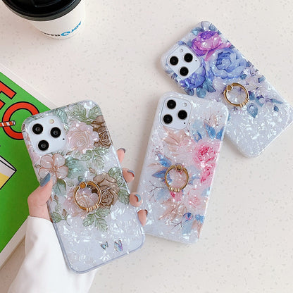 Anymob iPhone Brown Rose Shell Pattern Flowers Phone Cover With Ring Holder-Mobile Phone Cases-PEROZ Accessories