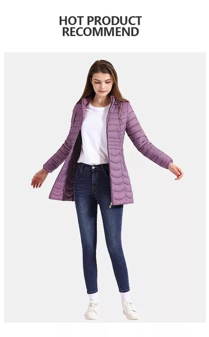 Anychic Womens Padded Puffer Jacket Large Purple Ultralightweight Ultralight Coat With Detachable Hood Lightweight Outwear Clothing-Coats &amp; Jackets-PEROZ Accessories