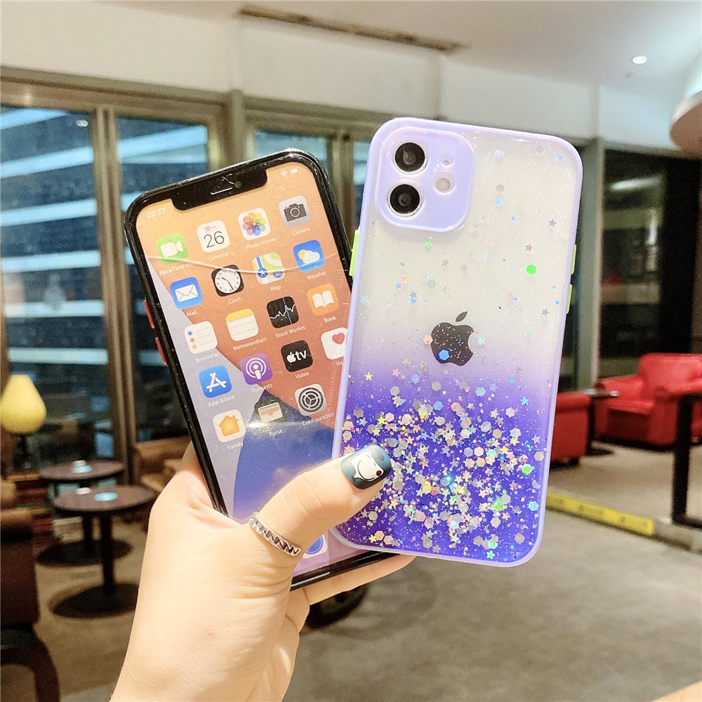 Anymob iPhone Case Sky Blue Bling Glitter Soft Silicone Cover with Camera Protection-Mobile Phone Cases-PEROZ Accessories