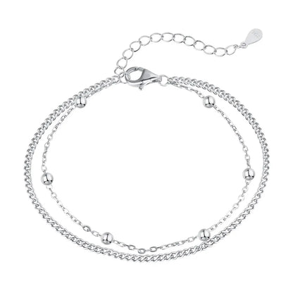Anyco Bracelet Dainty Minimalist Fine Adjustable Findings Pulsera 925 Plata For Girls Jewelry Silver Double Chain Bead Bracelet-Bracelets-PEROZ Accessories
