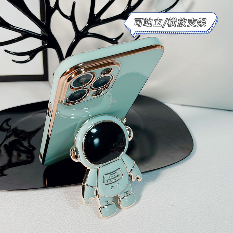 Anymob Astronaut iPhone Love Heart Holder Sky Blue Protection Electroplated Phone Case Soft Silicone Shockproof Stand Back Cover iPhone Compatible-Mobile Phone Cases-PEROZ Accessories