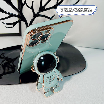 Anymob Astronaut iPhone Love Heart Holder Sky Blue Protection Electroplated Phone Case Soft Silicone Shockproof Stand Back Cover iPhone Compatible-Mobile Phone Cases-PEROZ Accessories