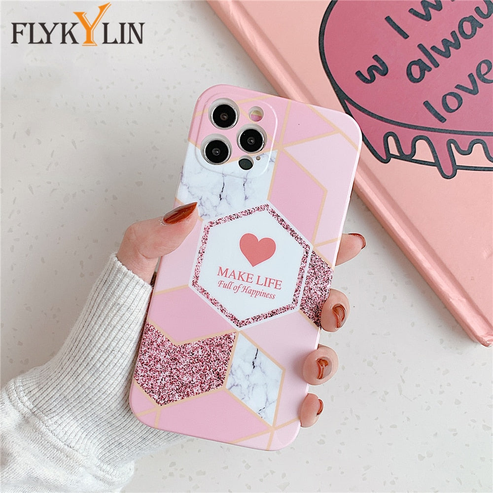 Anymob iPhone Blue Geometric Love Heart Marble Phone Cases Silicone Shell Cover-Mobile Phone Cases-PEROZ Accessories
