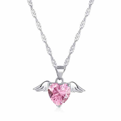 Anyco Necklace Rose Gold 925 Sterling Silver Pavé Heart &amp; Angel Wings Necklace Fashion For Charm Women Jewelry-Necklace-PEROZ Accessories
