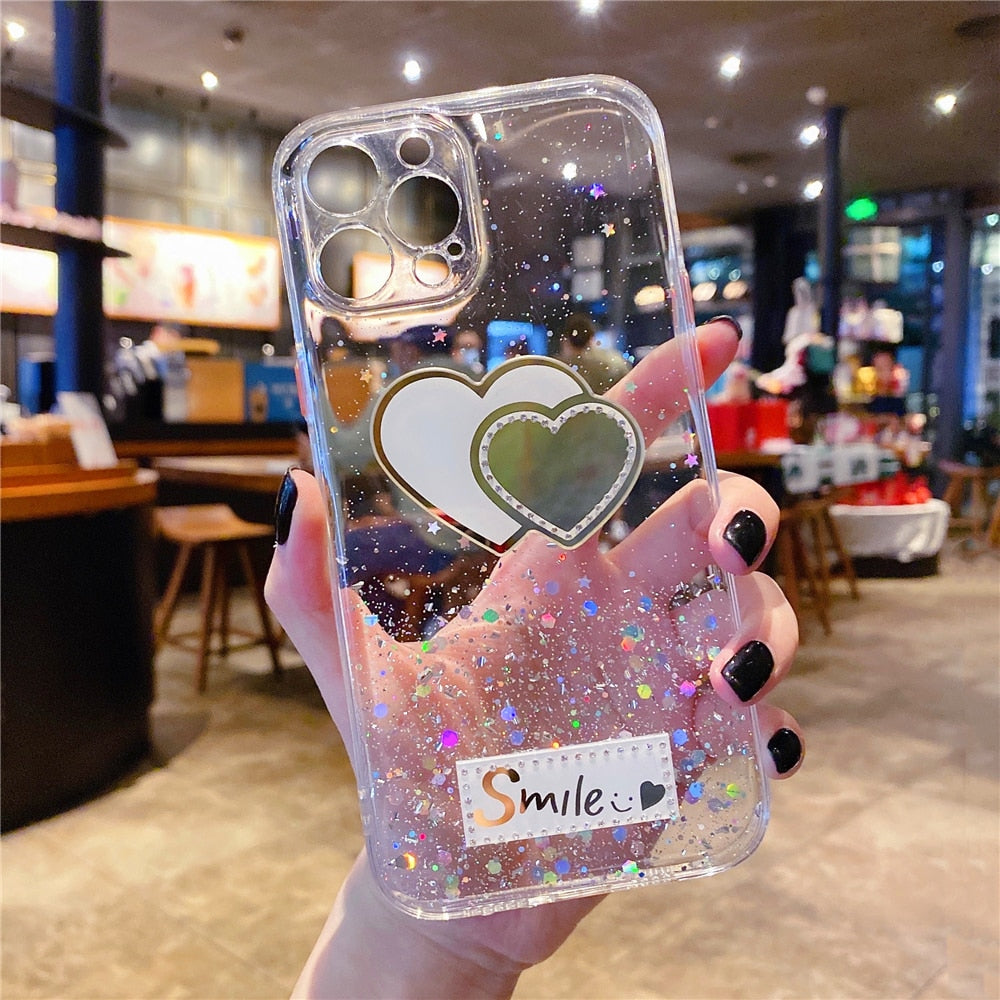 Anymob iPhone Case Pink Gradient Glitter Epoxy Phone Soft Silicone Clear Cover-Mobile Phone Cases-PEROZ Accessories