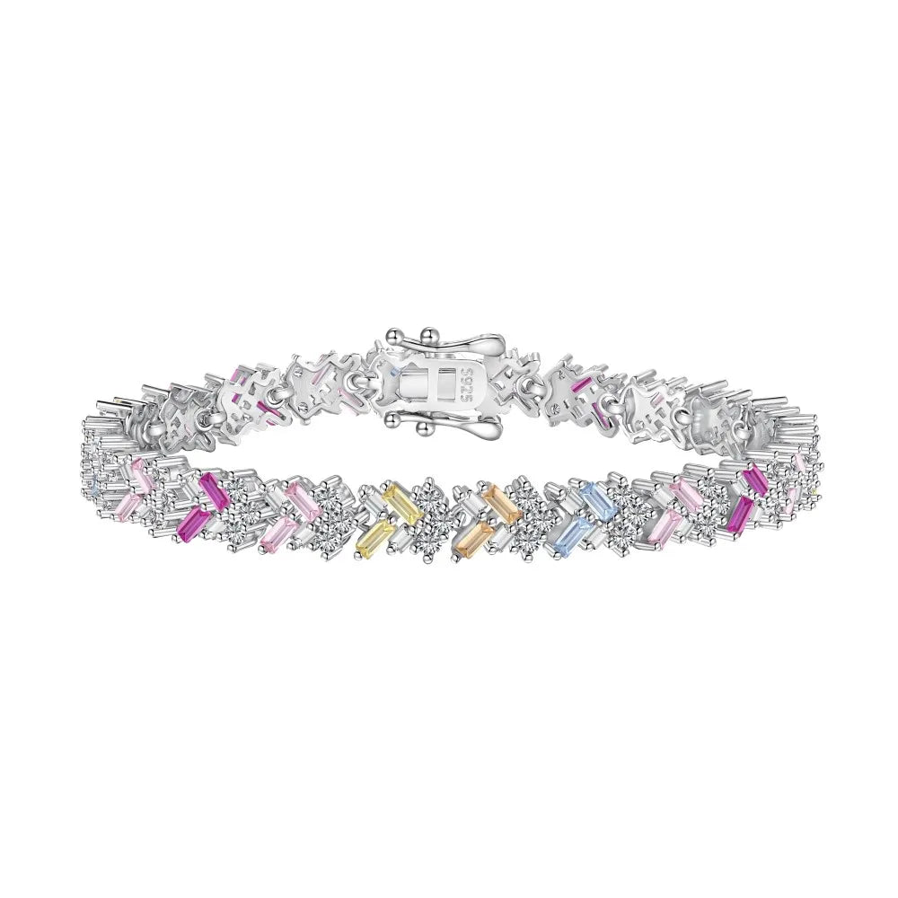 Anyco Bracelet Minimalist 925 Sterling Silver Bracelet Jewelry Set Cz Cubic Zirconia Colorful Pink Stone Diamond Bracelets Women-Bracelets-PEROZ Accessories