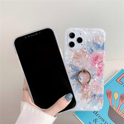 Anymob iPhone Brown Rose Shell Pattern Flowers Phone Cover With Ring Holder-Mobile Phone Cases-PEROZ Accessories