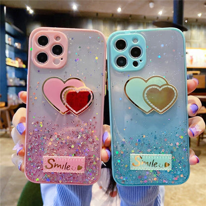 Anymob iPhone Case Pink Gradient Glitter Epoxy Phone Soft Silicone Clear Cover-Mobile Phone Cases-PEROZ Accessories
