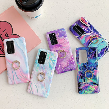 Anymob Samsung Pink And Lavender Marble Finger Ring Phone Case Soft Silicon Cover-Mobile Phone Cases-PEROZ Accessories