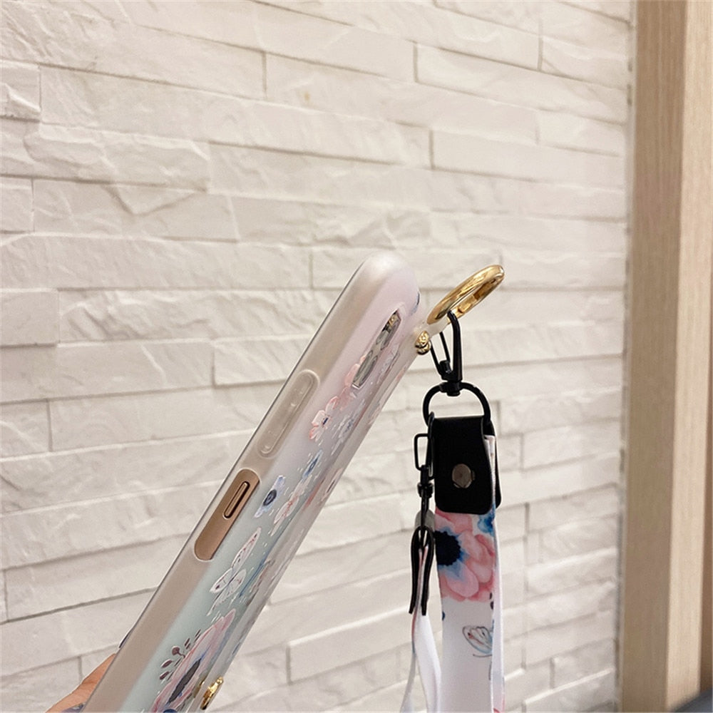 Anymob Samsung Buttery And Cherry Blossom Soft Silicone Case Flowers Neck Lanyard Wristband Holder Cover-Mobile Phone Cases-PEROZ Accessories
