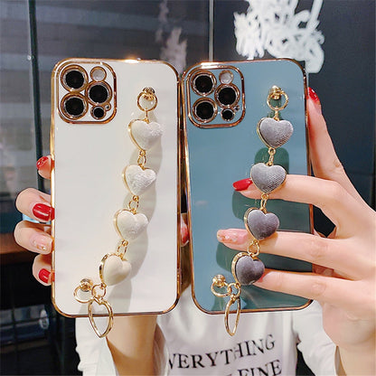 Anymob iPhone Case Light Pink Soft Plating Cover Love Heart Plush Bracelet-Mobile Phone Cases-PEROZ Accessories