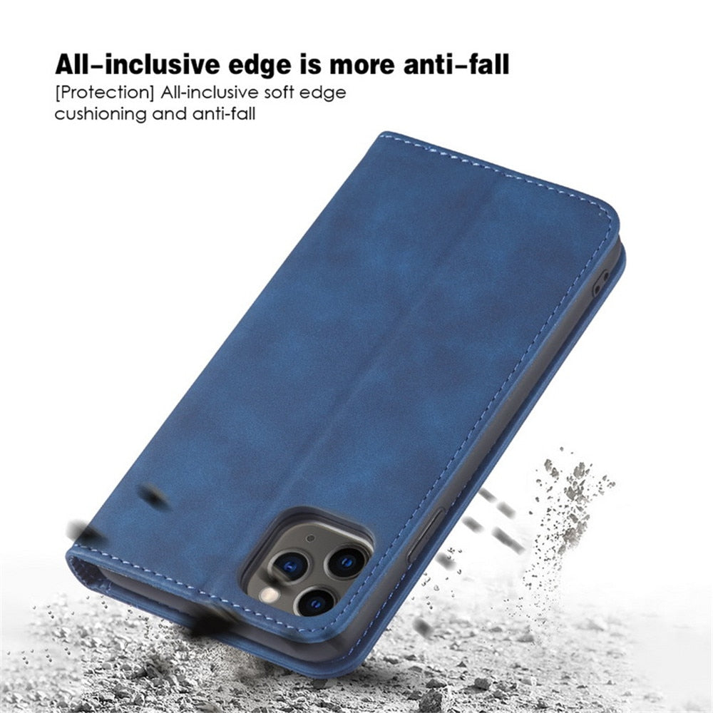 Anymob iPhone Case Blue Magnetic Flip Book Style Wallet Protection Cover-Mobile Phone Cases-PEROZ Accessories