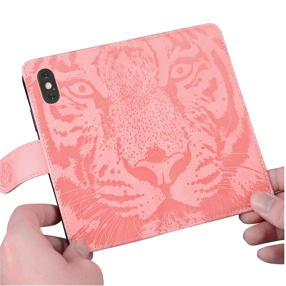 Anymob iPhone Pink Tiger Embossed Leather Case Flip Wallet Mobile Phone Cover Compatible-Mobile Phone Cases-PEROZ Accessories