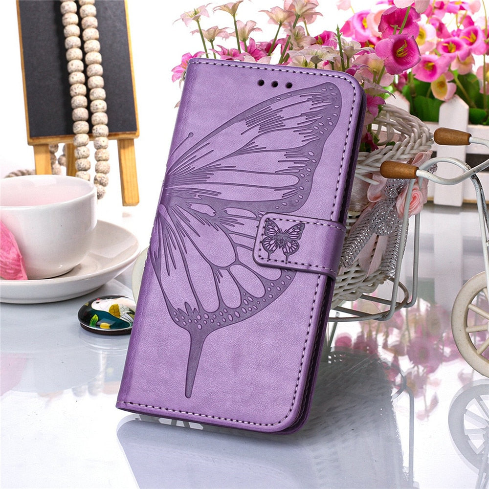 Anymob iPhone Case Dark Purple Embossed Butterfly Flip Magnetic Wallet Leather Phone Cover-Mobile Phone Cases-PEROZ Accessories