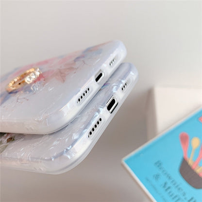 Anymob iPhone Brown Rose Shell Pattern Flowers Phone Cover With Ring Holder-Mobile Phone Cases-PEROZ Accessories