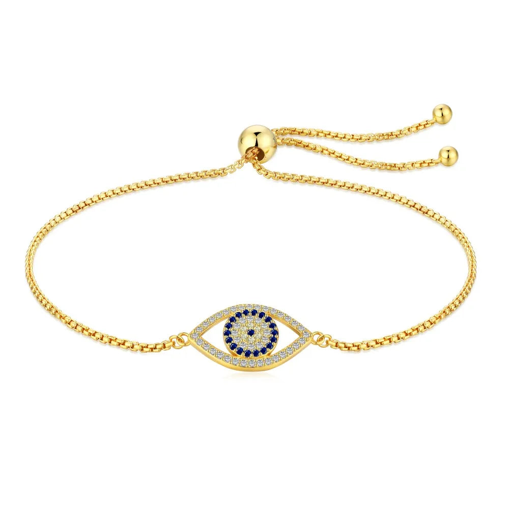 Anyco Bracelet Gold Plated Pulsera Adjustable Para Mujer Blue Eyes Bracelet Zircon Adjustable Bracelets For Women-Bracelets-PEROZ Accessories