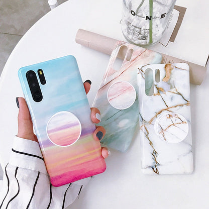 Anymob iPhone Pink Holder Stand Case Back Cover Marble Art Silicone Phone Cover-Mobile Phone Cases-PEROZ Accessories