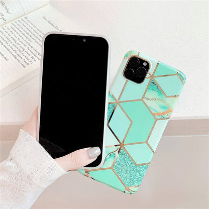 Anymob iPhone Pink Plating Geometric Marble Phone Case Glossy Soft Back Cover-Mobile Phone Cases-PEROZ Accessories