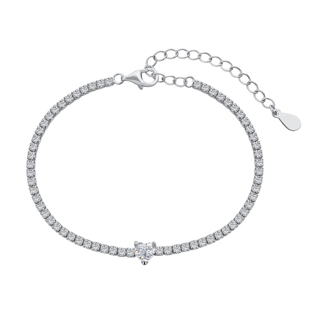 Anyco Bracelet S925 Silver Rhodium Plated 5A Grade Clear White Pendant Cubic Zirconia Classic Bracelet Bangles for Women-Bracelets-PEROZ Accessories