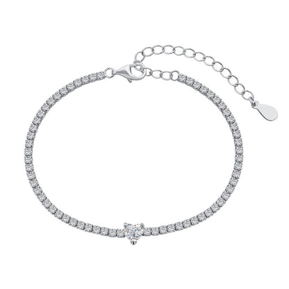 Anyco Bracelet S925 Silver Rhodium Plated 5A Grade Clear White Pendant Cubic Zirconia Classic Bracelet Bangles for Women-Bracelets-PEROZ Accessories