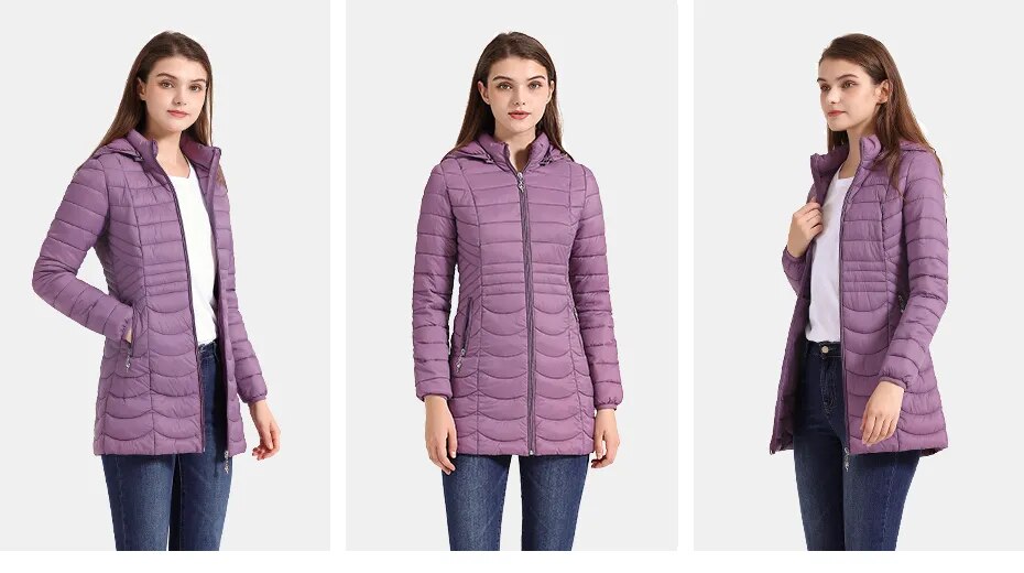 Anychic Womens Padded Puffer Jacket Large Purple Ultralightweight Ultralight Coat With Detachable Hood Lightweight Outwear Clothing-Coats &amp; Jackets-PEROZ Accessories
