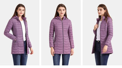 Anychic Womens Padded Puffer Jacket Large Pink Ultralightweight Ultralight Coat With Detachable Hood Lightweight Outwear Clothing-Coats &amp; Jackets-PEROZ Accessories