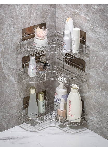 Anyhouz Corner Shelf Shower Black No-Drill Storage Rack Holder Toilet Organizer Bathroom Shelves Accessories-Bathroom and Toilet Accessories-PEROZ Accessories