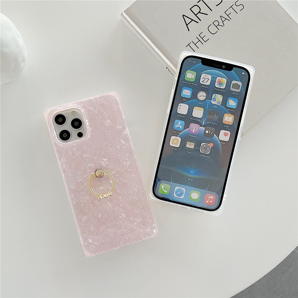 Anymob iPhone Case Pink Square Dream Shell Pattern Soft Silicone Cover-Mobile Phone Cases-PEROZ Accessories