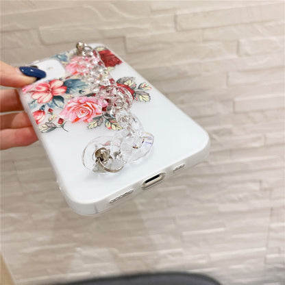 Anymob iPhone Case Transparent White Flower Wrist Chain Bracelet Silicone Flower Phone Cover-Mobile Phone Cases-PEROZ Accessories