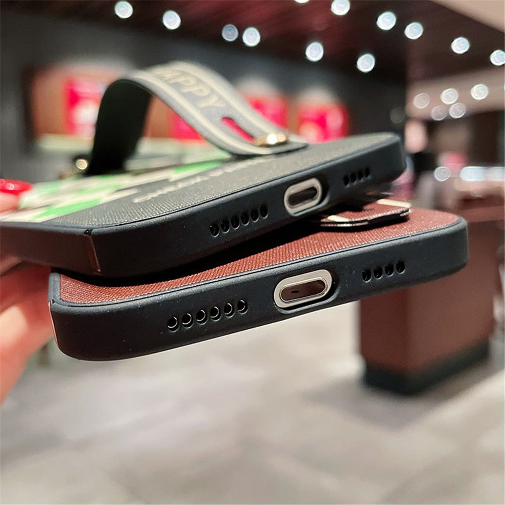 Anymob iPhone Case Brown Check Pattern Holder Stand Cover Soft Silicone Phone Protection-Mobile Phone Cases-PEROZ Accessories