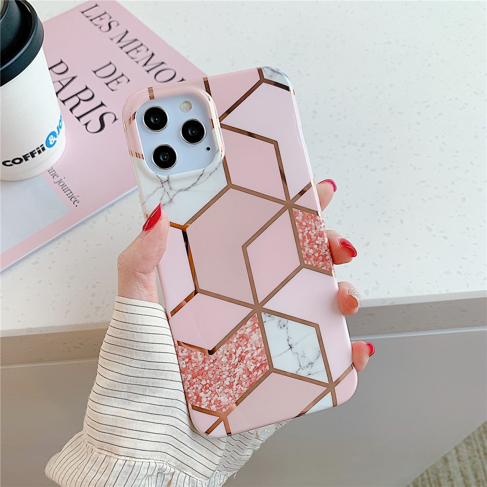 Anymob iPhone Blue Green Glossy Marble Phone Case Silicone Shockproof Bumper Cover-Mobile Phone Cases-PEROZ Accessories