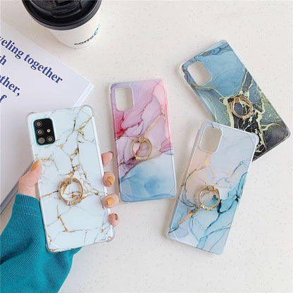 Anymob Samsung Gradient Violet And Blue Marble Ring Holder Case Silicone Shockproof Cover-Mobile Phone Cases-PEROZ Accessories