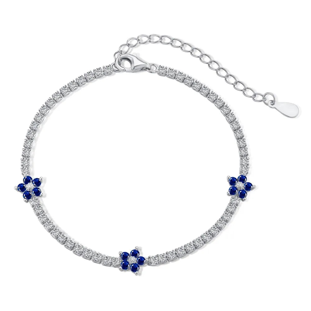 Anyco Bracelet Silver Bracelet Women Blue Flower Charm 5A Cubic Zirconia Chain 925 Sterling silver Tennis Bangles-Bracelets-PEROZ Accessories