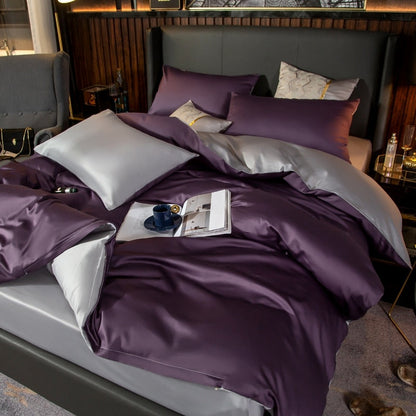 Anyhouz Duvet Comforter Set Double Purple/ Light Grey Egyptian Cotton Thick Blanket Bedspread 6 Pcs Bed Set-Comforter-PEROZ Accessories