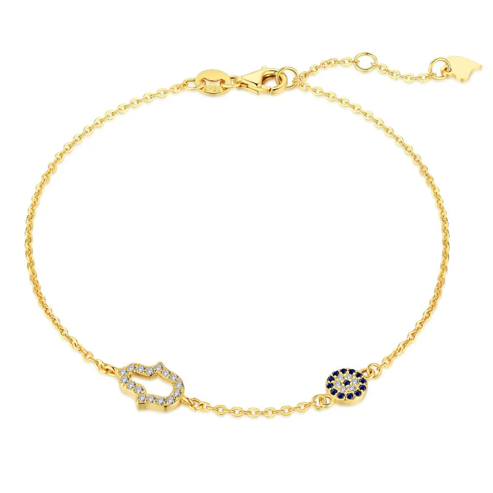 Anyco Bracelet Gold Platted Cubic Zircon Bracelet Blue Big Stone Eye Jewellery Hand Bracelet Diamond Women-Bracelets-PEROZ Accessories