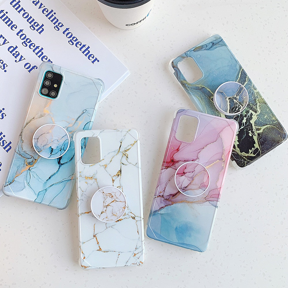 Anymob Samsung Case Light Pink and Ocean Blue Marble With Finger Ring Holder Silicone Phone Cover-Mobile Phone Cases-PEROZ Accessories