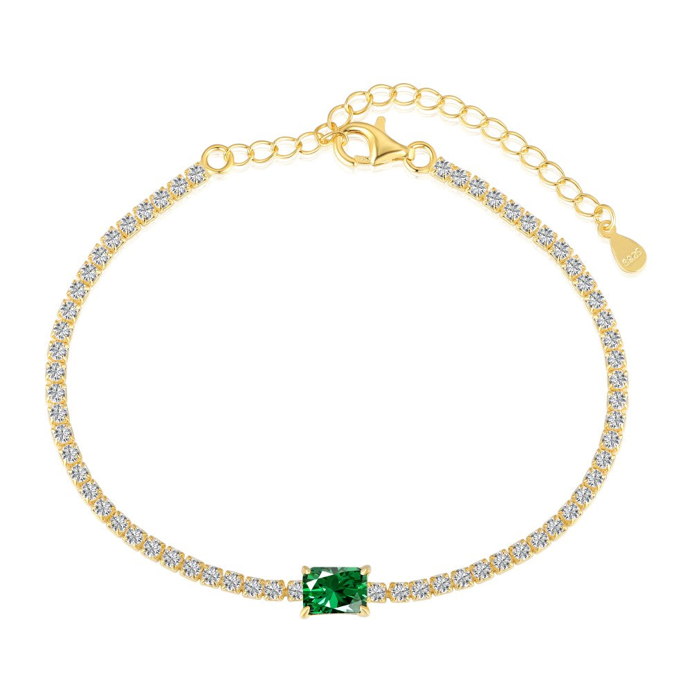 Anyco Bracelet Green Crystal Diamond Gold Plated Cuban Chain Brass Cz Tennis Bracelets Colorful Square Women Bracelet-Bracelets-PEROZ Accessories