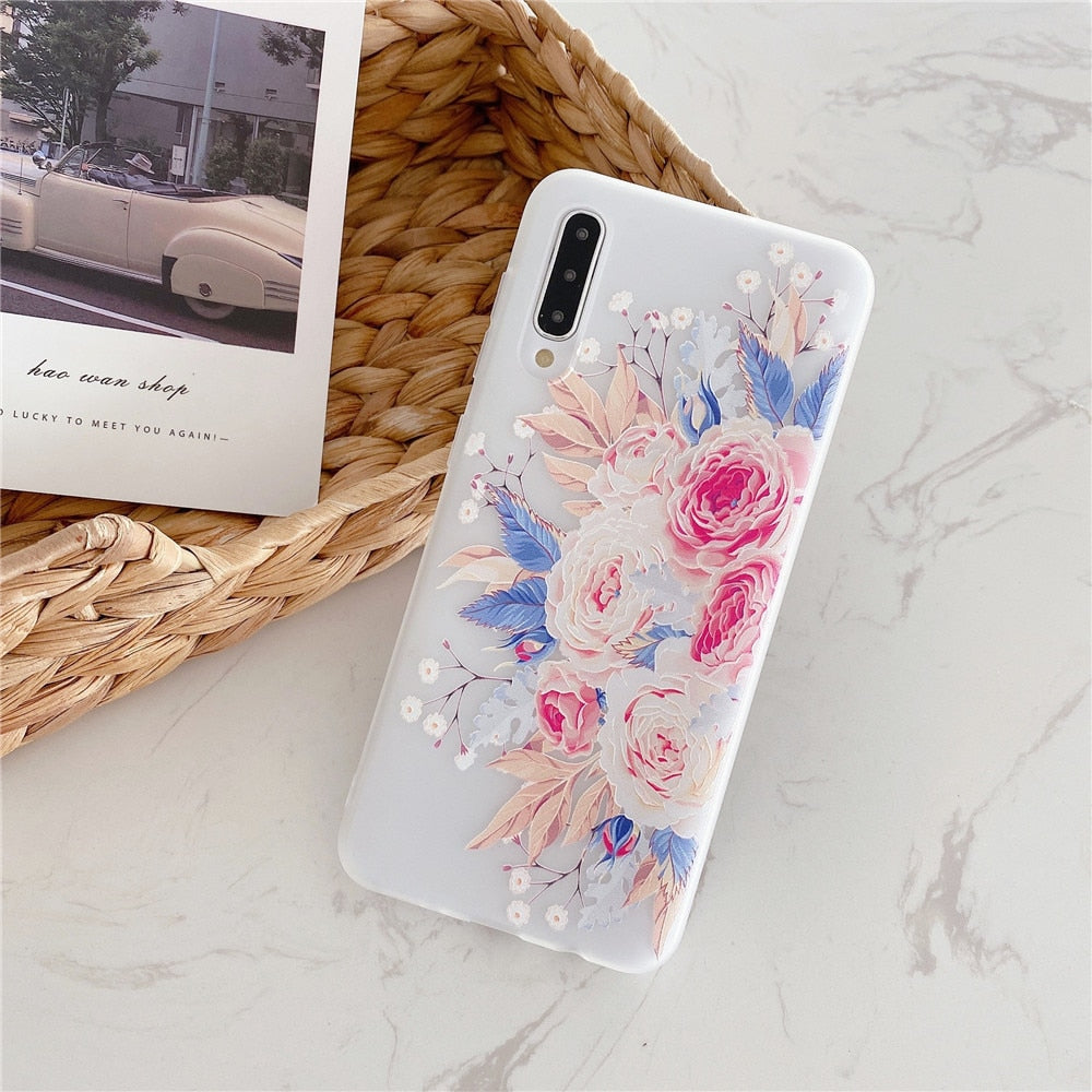 Anymob Samsung Case Peach Flower Vintage Relief Flower Phone Matte Soft Silicone Back Cover-Mobile Phone Cases-PEROZ Accessories