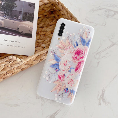 Anymob Samsung Case White Flower Vintage Relief Flower Phone Matte Soft Silicone Back Cover-Mobile Phone Cases-PEROZ Accessories