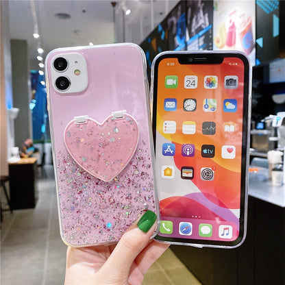 Anymob iPhone Violet Sequins Glitter Case Love Heart Mirror Holder Stand Cover-Mobile Phone Cases-PEROZ Accessories