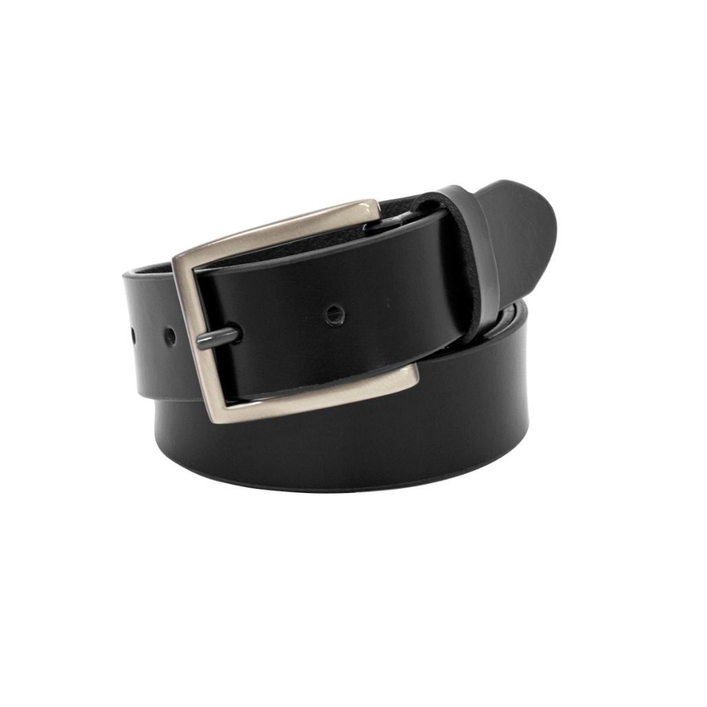HALSTON Black. Men’s Buffalo Leather Belt. 35mm width. Larger sizes.-Buffalo Leather Belts-PEROZ Accessories