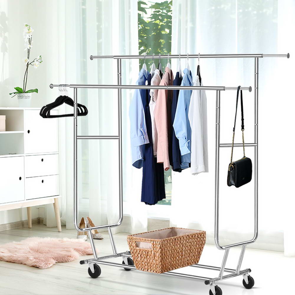 Artiss 6FT Double Rail Clothes Rack Coat Stand Adjustable Garment Rolling Hanger-Furniture &gt; Bedroom - Peroz Australia - Image - 1