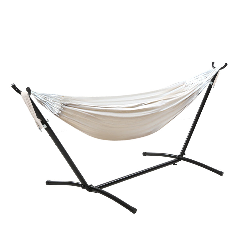 Gardeon Camping Hammock With Stand Cotton Rope Lounge Hammocks Outdoor Swing Bed-Hammock-PEROZ Accessories