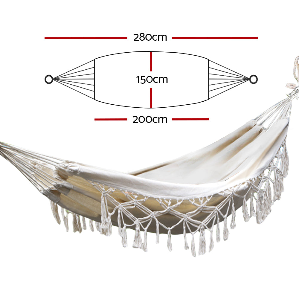 Gardeon Hanging Tassel Hammock Swing Bed Cream-Hammock-PEROZ Accessories