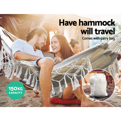 Gardeon Hanging Tassel Hammock Swing Bed Cream-Hammock-PEROZ Accessories