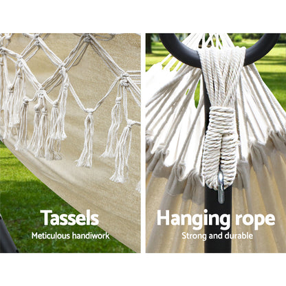 Gardeon Hanging Tassel Hammock Swing Bed Cream-Hammock-PEROZ Accessories