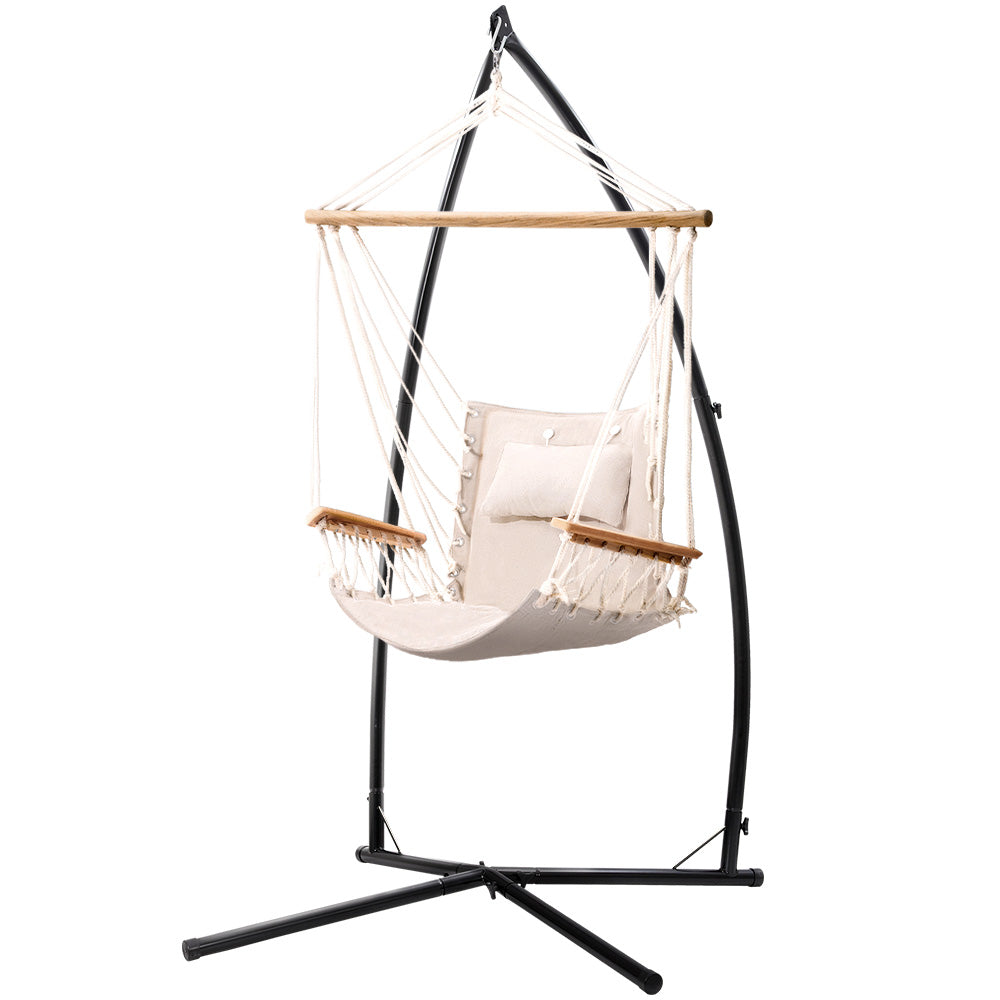 Gardeon Outdoor Hammock Chair with Steel Stand Hanging Hammock Beach Cream-Hammock-PEROZ Accessories