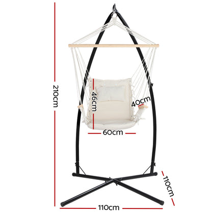 Gardeon Outdoor Hammock Chair with Steel Stand Hanging Hammock Beach Cream-Hammock-PEROZ Accessories