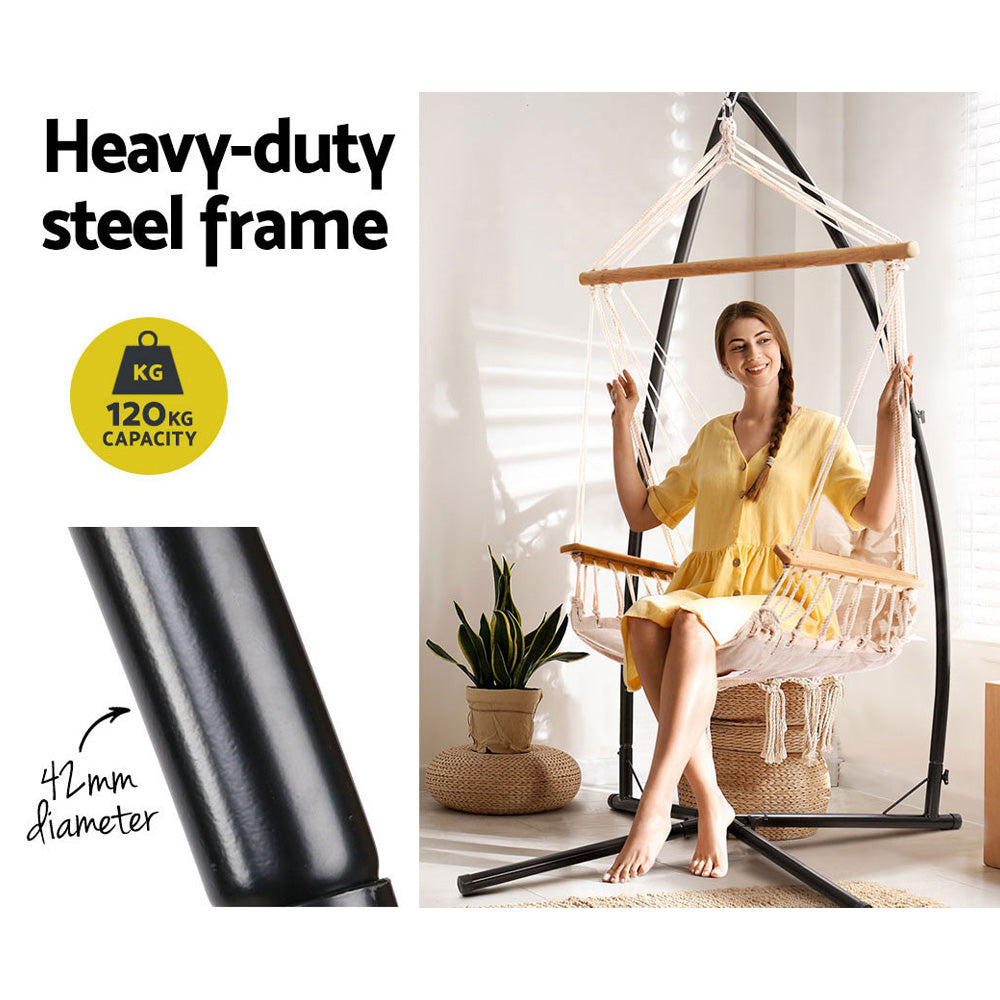 Gardeon Outdoor Hammock Chair with Steel Stand Hanging Hammock Beach Cream-Hammock-PEROZ Accessories