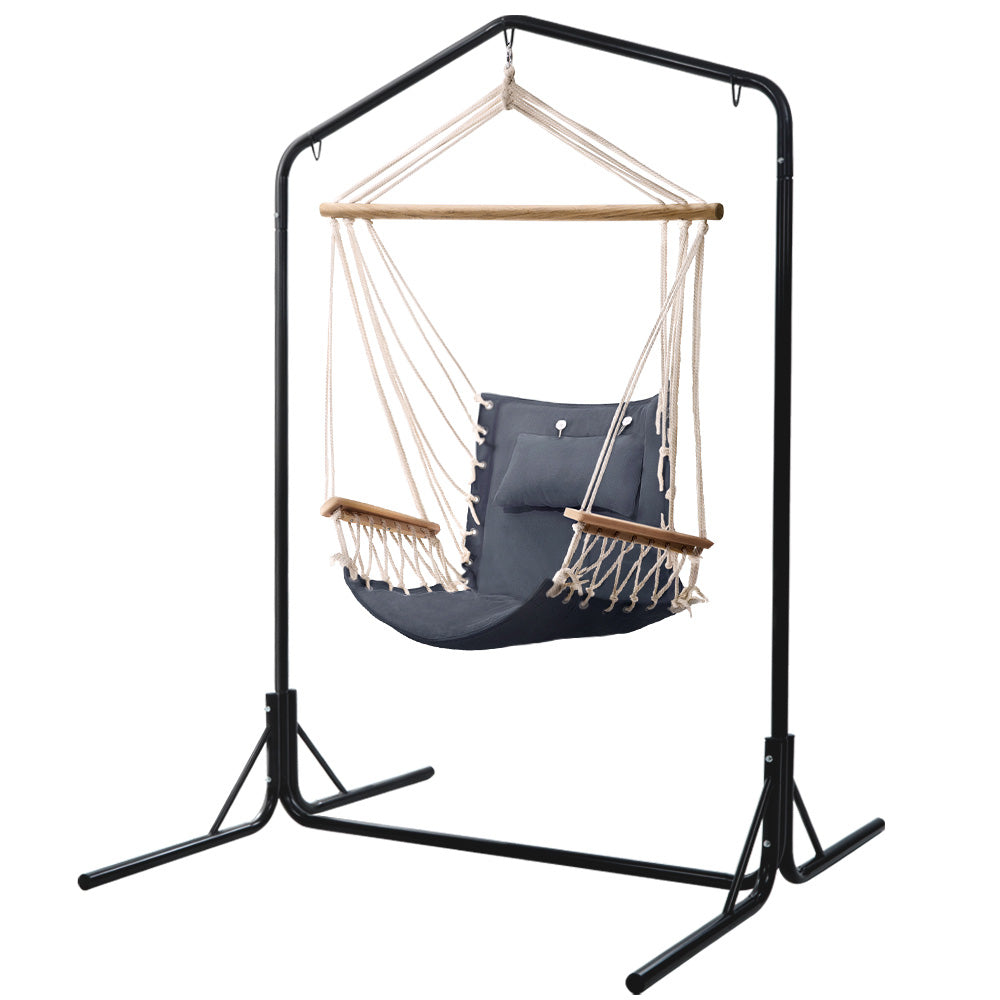 Gardeon Outdoor Hammock Chair with Stand Swing Hanging Hammock Garden Grey-Hammock-PEROZ Accessories